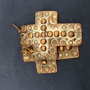 Cross Earrings metal copper looking with beaded cross in the middle